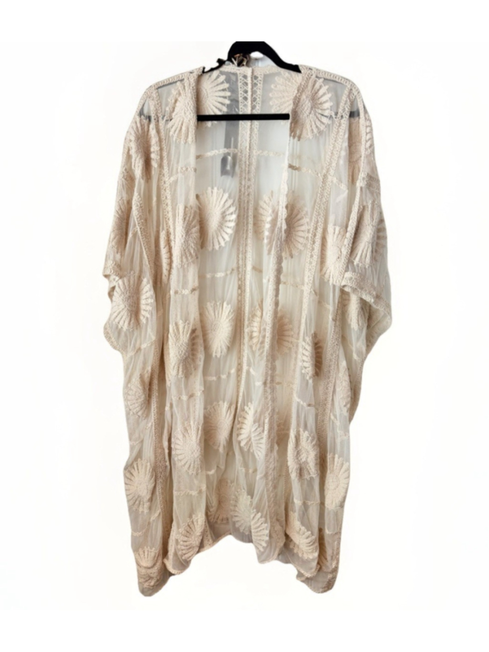 Boho Sheer Mesh Crochet Kimono Cardigan Cover Up Ivory One Size Festival